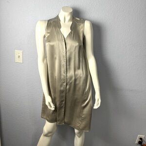 Eileen Fisher Metallic Gray Silver Silk Sleeveless Tunic Dress Small